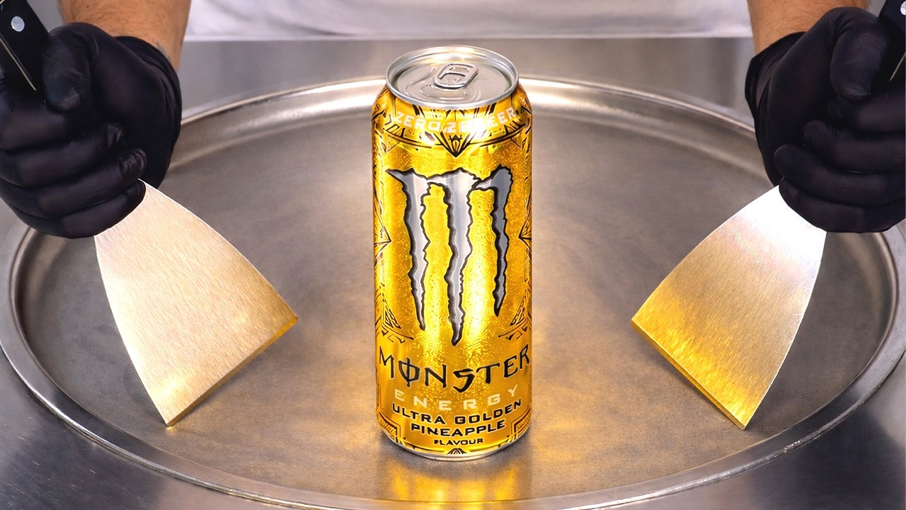 Golden Monster Energy - Ice Cream Rolls | Satisfying Visual ASMR