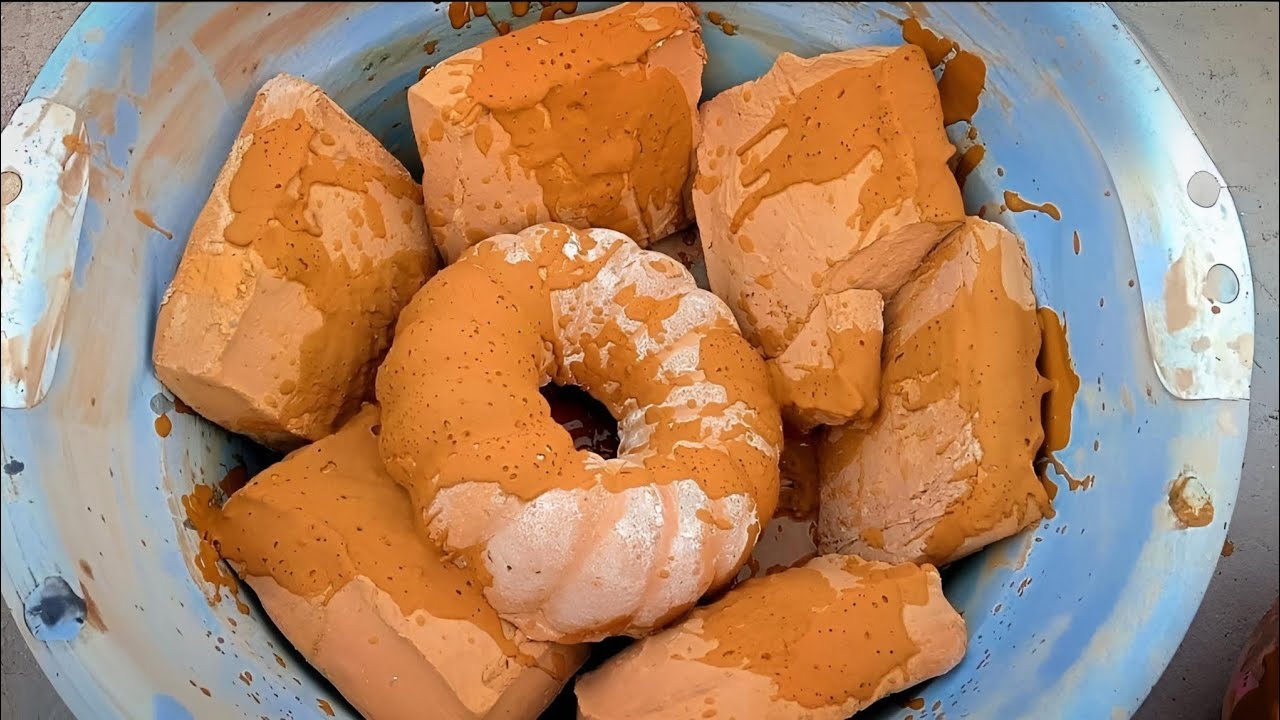 N💖 Crispy Dusty Golden Mud Thick Square Shapes &Donut Crumbling With paste pouring 