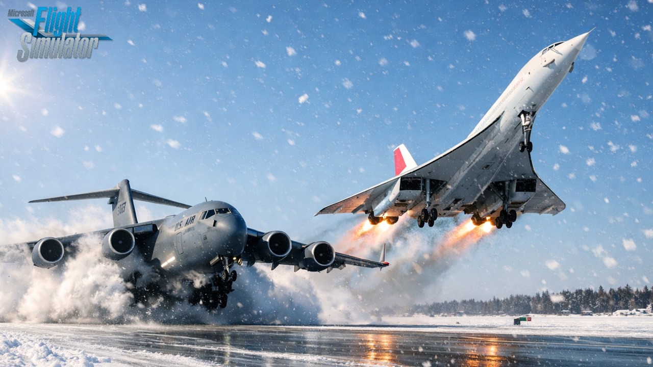 Epic Snowy Takeoff — C-17 vs Concorde Power Run in MSFS 2020 ❄️✈️