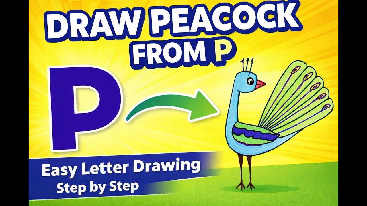 LEARN How To Draw Peacock From Letter P Easy Drawing #art