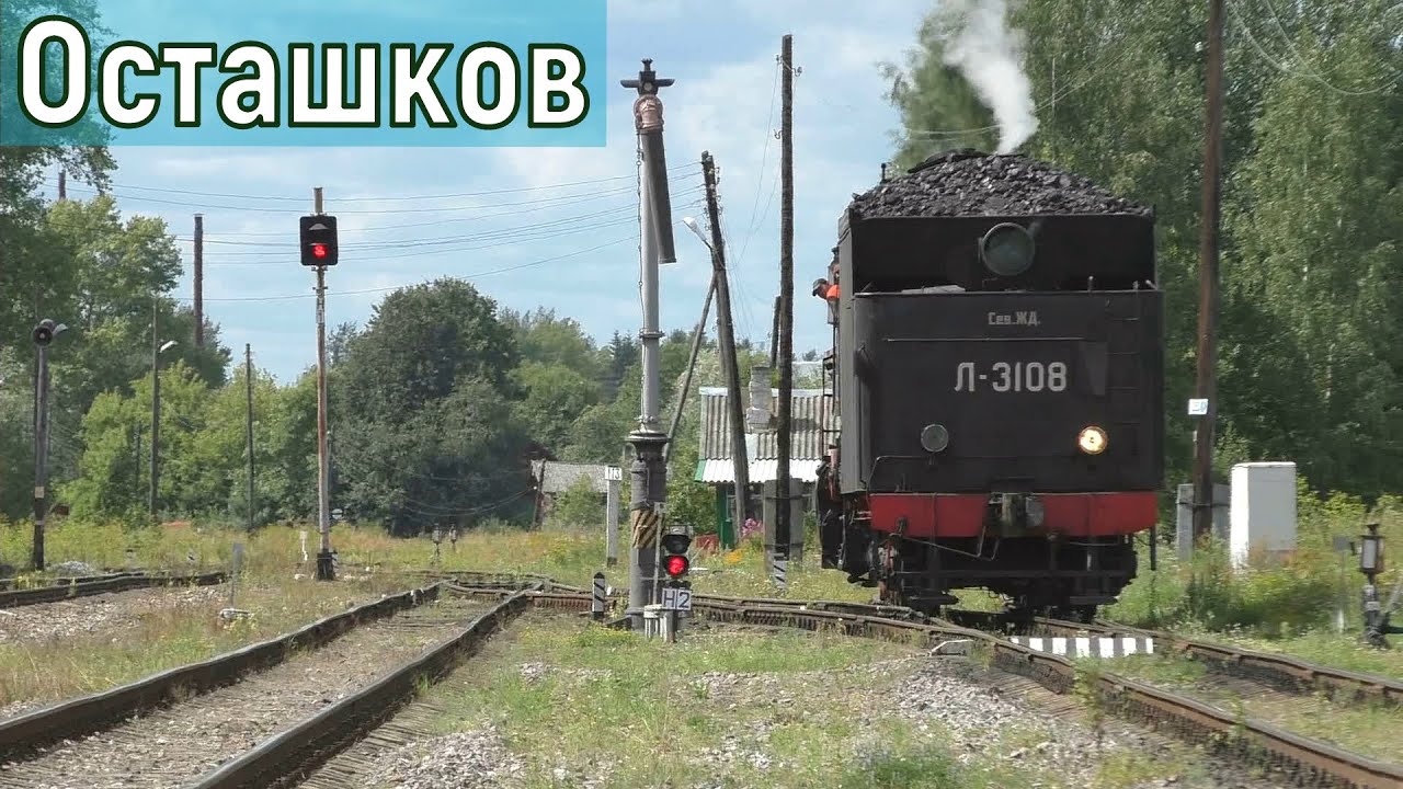 Скорый № 189 СПб – Осташков. Пригородный поезд из Бологое и паровоз. Осташков железнодорожный