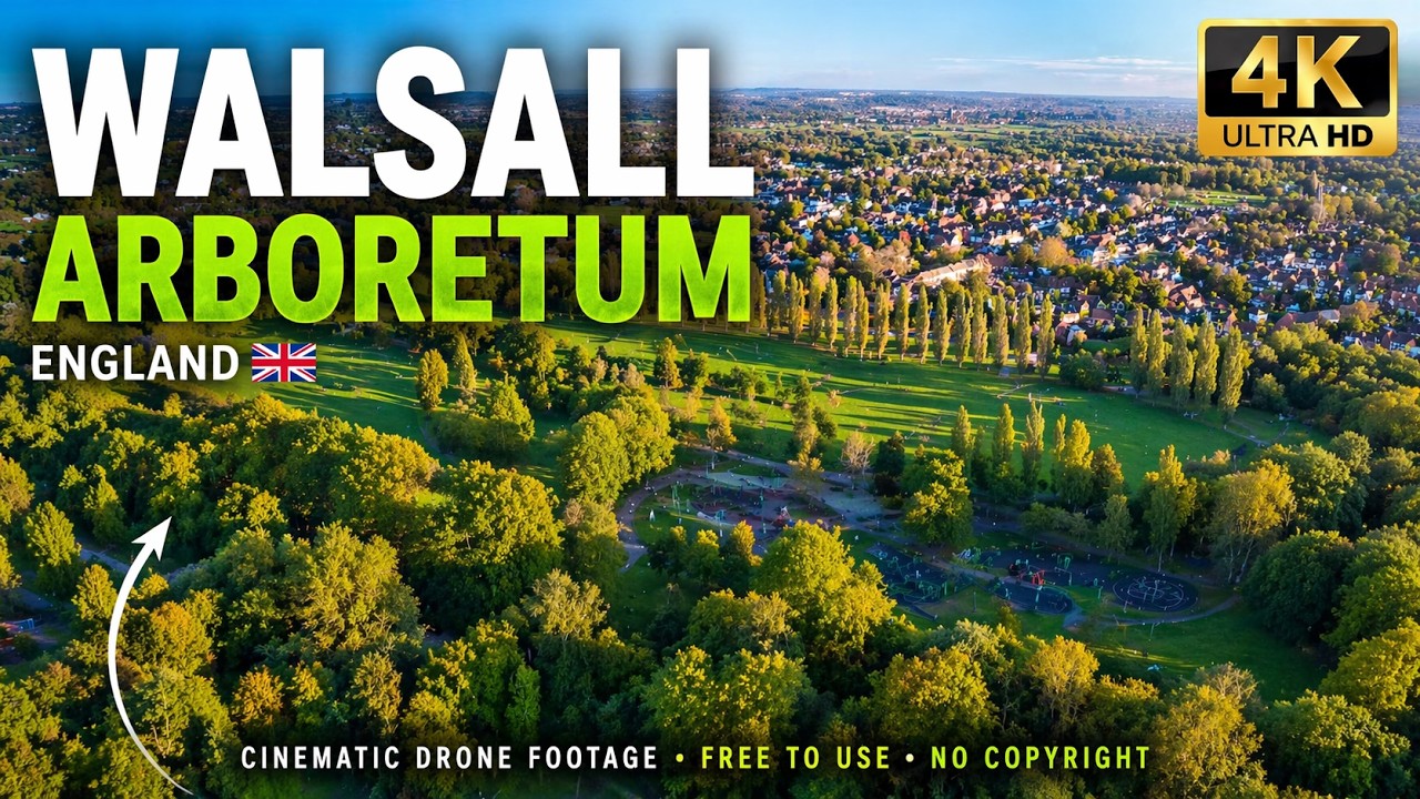 Walsall Arboretum Drone Footage 4K 🇬🇧 | FREE No Copyright Aerial Shots (UK Park Cinematic)