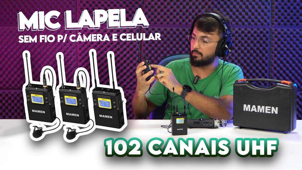 Microfones de lapela sem fio UHF | MAMEN | 102 canais de frequência