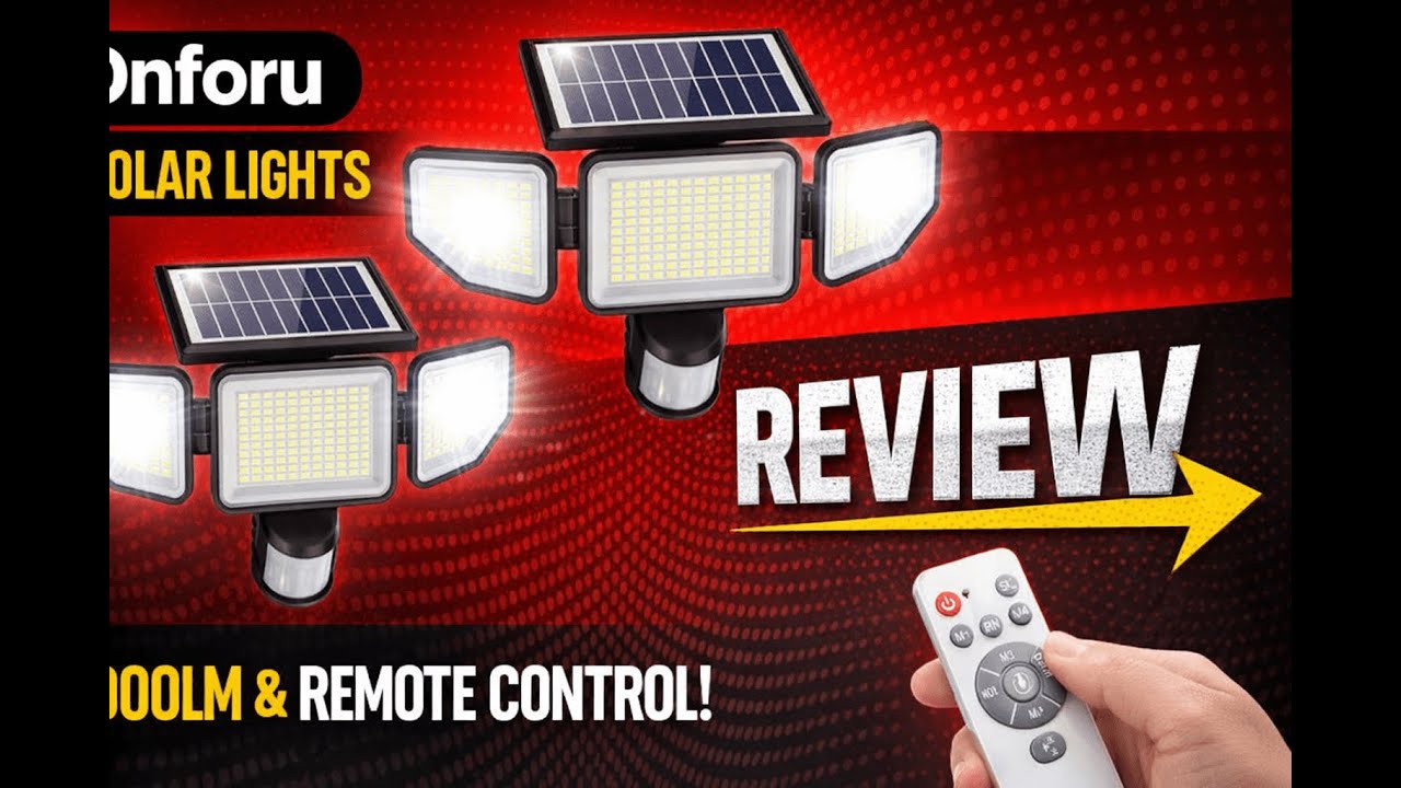 Review - Onforu 3000LM Solar Lights Outdoor, 3 Heads Security Lights with Remote Control,