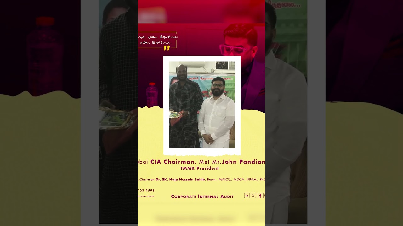 Dubai CIA Chairman, Met Mr. John Pandian, TMMK President #tmmk #President2024