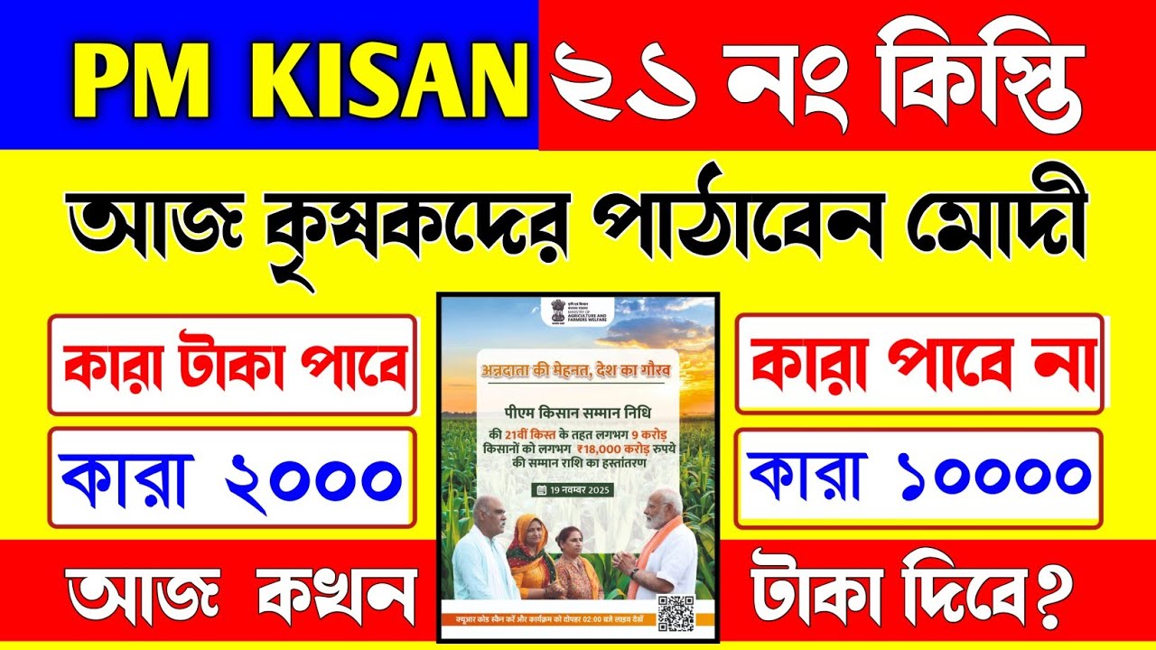 আজ PM KISAN এর ২১ নং কিস্তির টাকা দিবে/Pm Kisan 21st installment will transfer today/pm Kisan Yojana