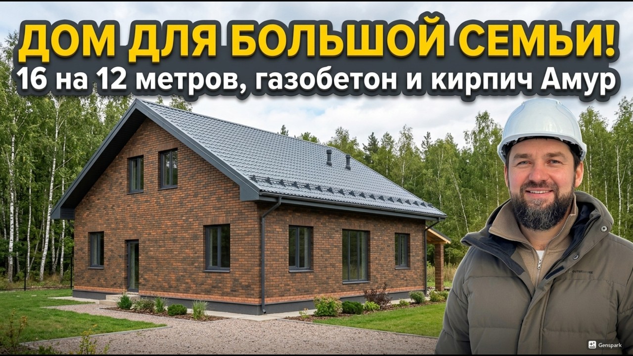 Дом для большой семьи!  16x12 за 21 минут! ГАЗОБЕТОН + КИРПИЧ АМУР. Полный процесс строительства!