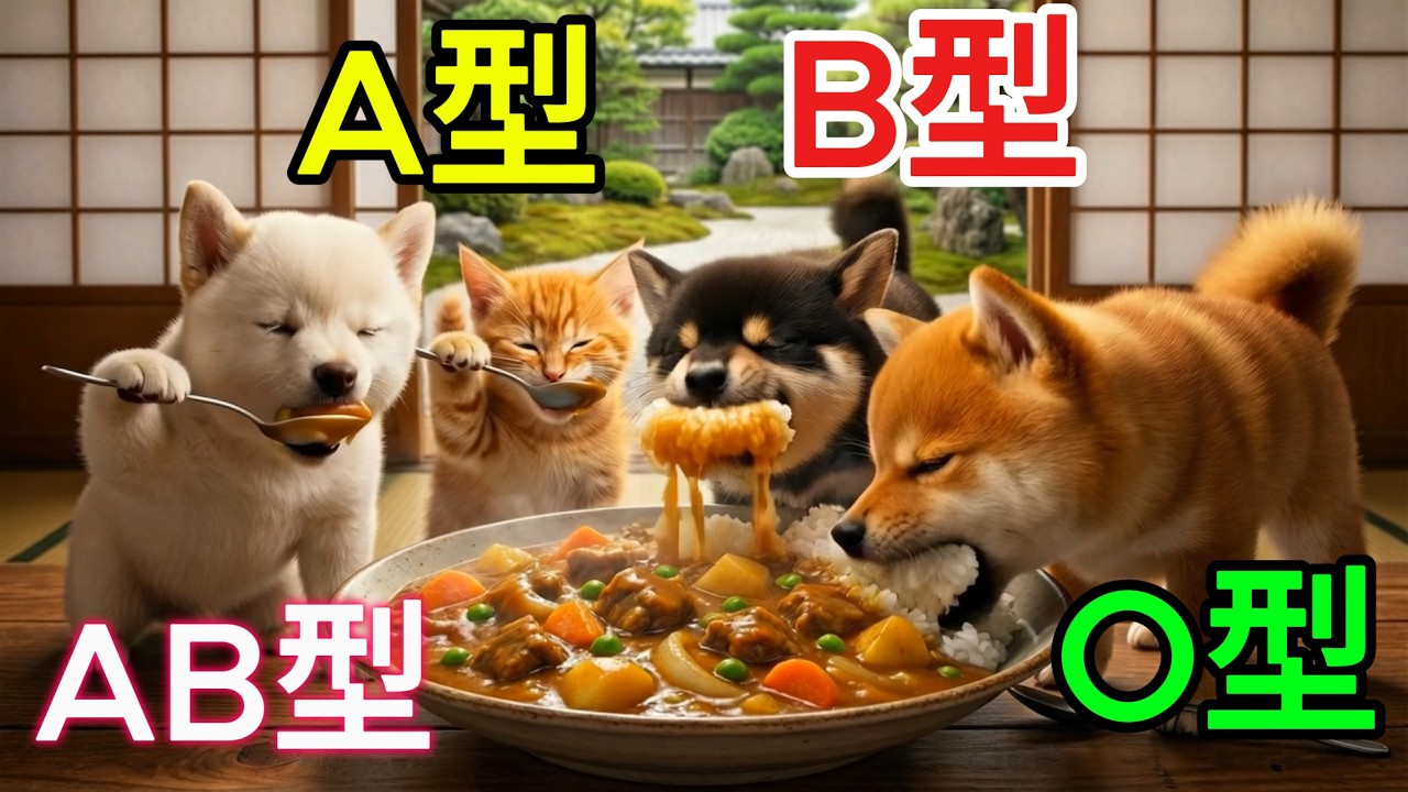 【血液型あるある】完璧な日本のカレーの作り方🐱🐶柴犬一家と猫ちゃんの協力的な姿に癒されるひととき｜一生懸命な姿が愛らしい【四季ねこ】