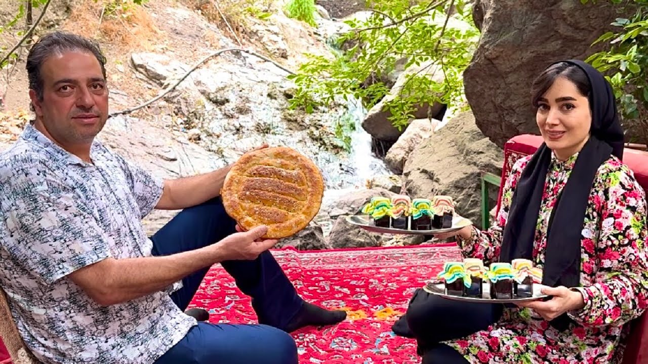 Local Breakfast in Iran | Baking Barbari Bread with BLACK Mulberry Jam