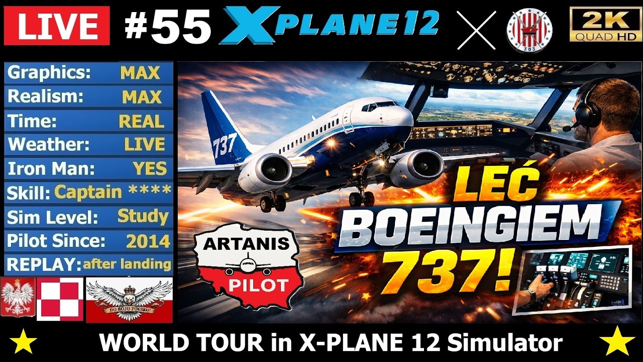 #55✈️ Lecimy z Profesjonalnym Pilotem SCIE - SCEL🔥 UN - REAL Boeing 737 Cpt. 🔴  LIVE
