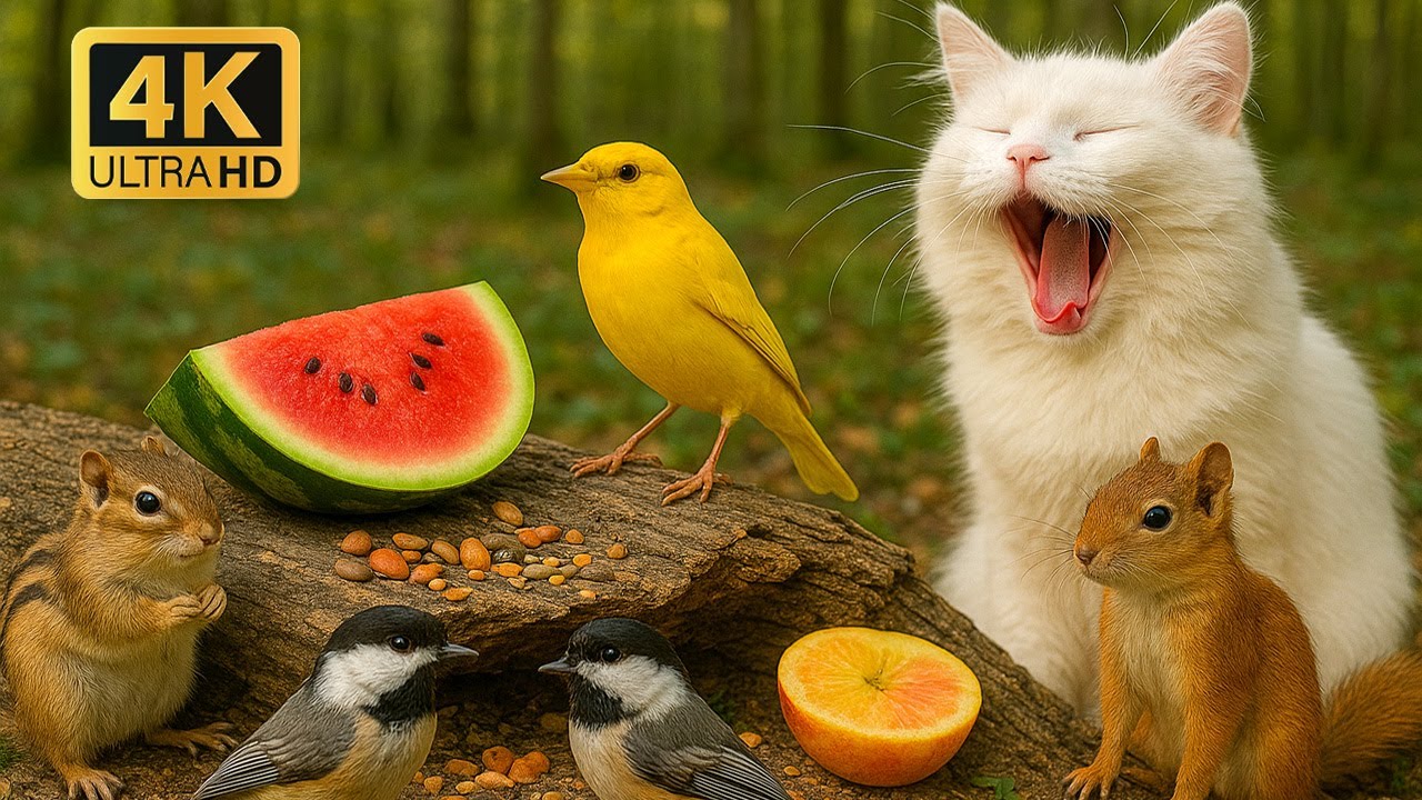 ⭐ Peaceful Forest Birds in 4K 🌿 Gentle Nature Sounds Pet TV | Calming Cat Games HDR (1H30M)