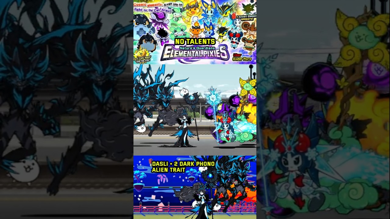 The Battle Cats : Elemental Pixies vs Dark Kasli + 2 Dark Phono #thebattlecats #shotrs
