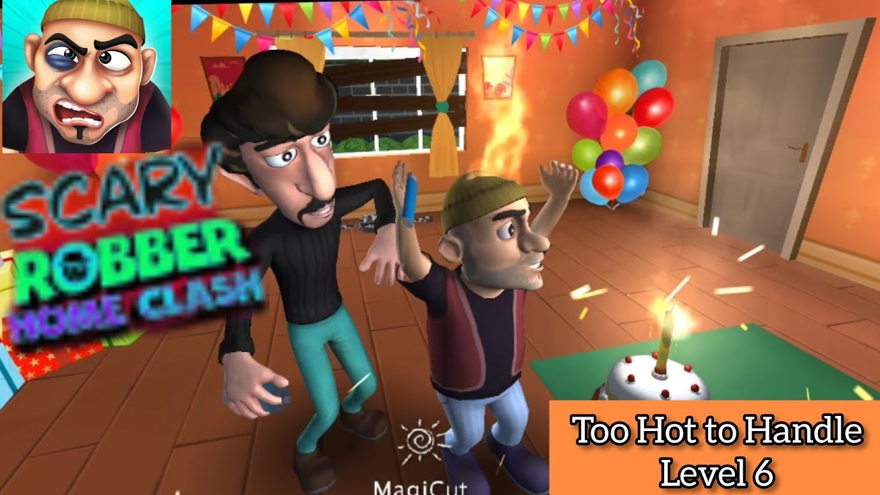 Scary Robber Home Clash - Level 6 Walkthrough | Too hot to handle, Cake prank | Android Gameplay