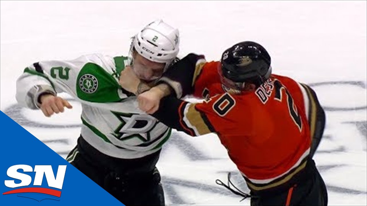 Nicolas Deslauriers and Jamie Oleksiak drop the mitts for a solid tilt