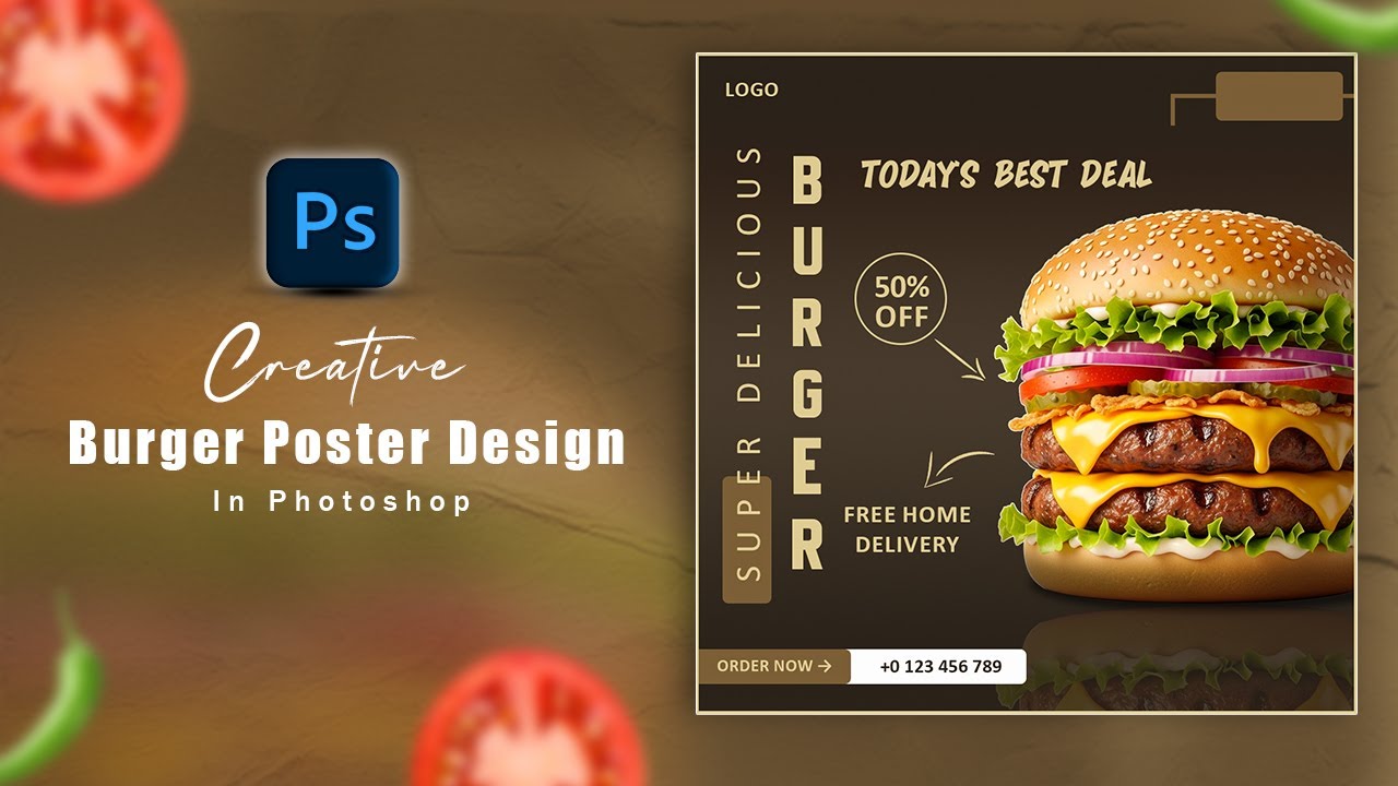 Photoshop Burger Poster Design Tutorial | Fast Food Flyer Design in Photoshop | Pixel Dot