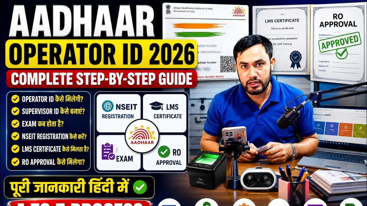 Aadhaar Operator ID 2026/Supervisor ID Kaise Banaye/NSEIT Registration, LMS Certificate/RO Approval