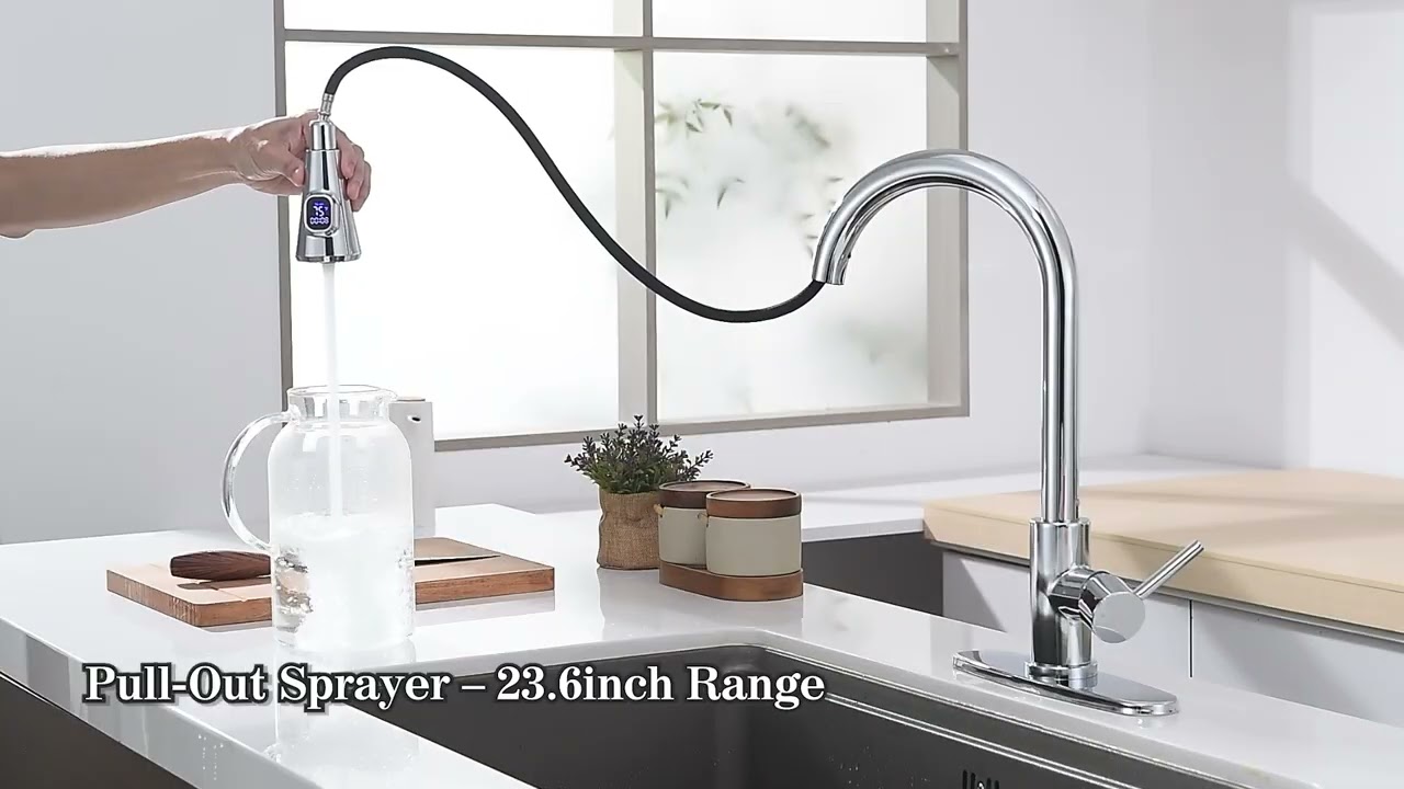 HOMELODY LED Temperature Display Kitchen Faucet with Pull Down Sprayer | SKU: U56031001