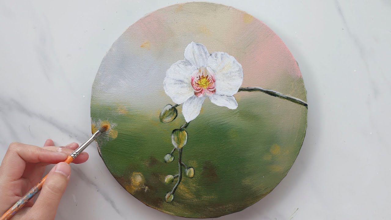 How to Paint White Orchid with Acrylic / Painting Tutorial Step by Step