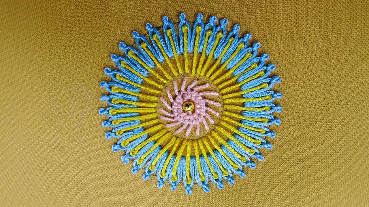 So beautiful circle hand embroidery flower design tutorial