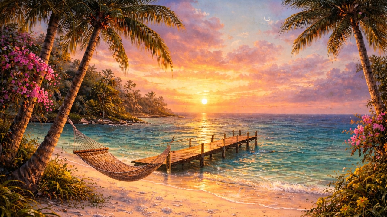 Tropical Paradise 4K TV Screensaver | Relaxing Lo-Fi Music | Impressionist Art for TV
