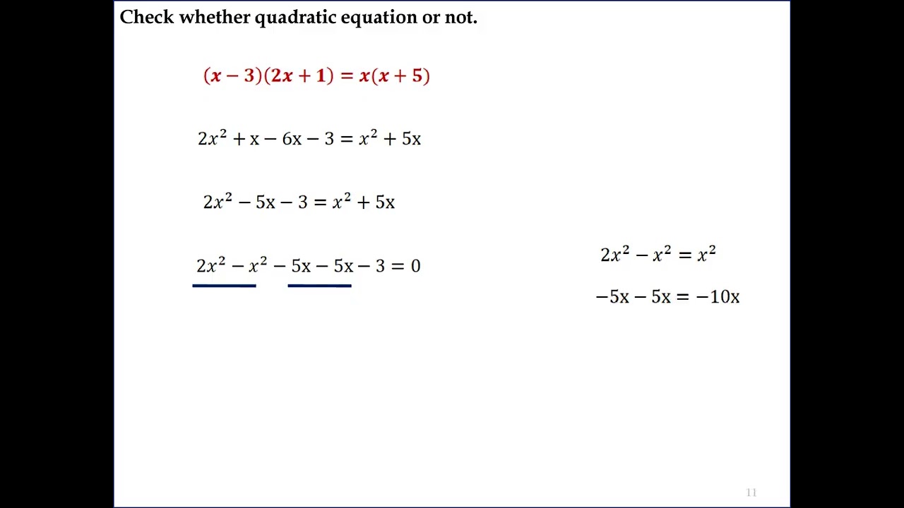 Problem 128  Quadratic Equation Exercise 4.1 (iv) (x - 3)(2x + 1)=x (x + 5)