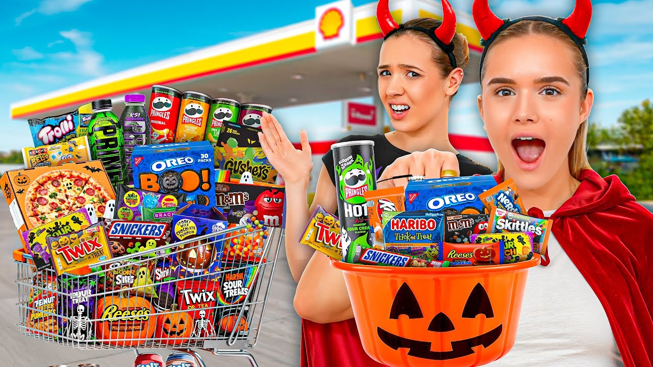 We Ate Only Gas Station For 24 Hours! *HALLOWEEN EDITION*