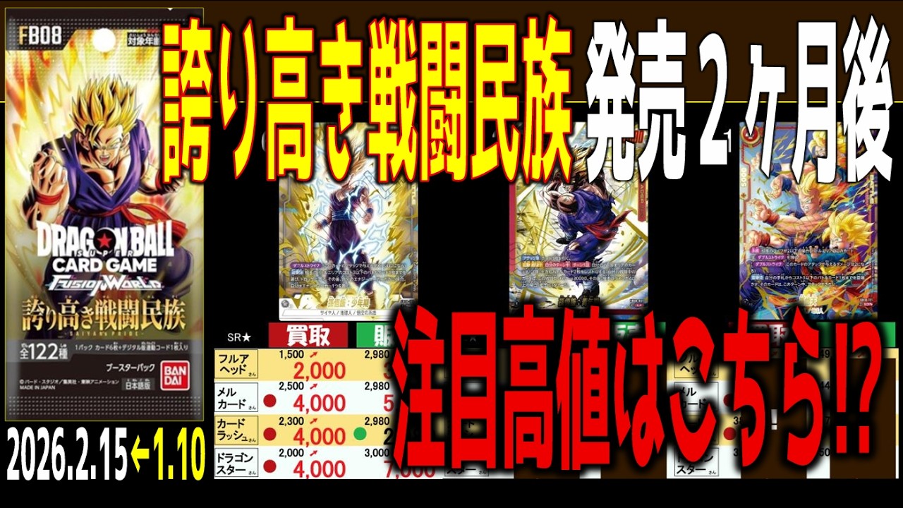 (FB08)【発売2ヶ月後TOP36】誇り高き戦闘民族【2026.2.15←1.10】(4社の価格比較) DUAL EVOLUTION ドラゴンボールカード フュージョンワールド 新弾 相場