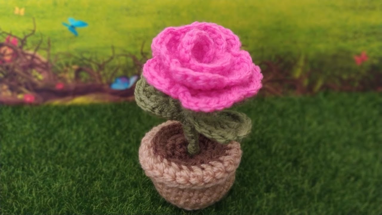 Rosellina nel vaso 🌹 Tutorial Uncinetto 💕 Flor Rosa a Crochet 🎀🌷 Crochet Flower Rose Tutorial