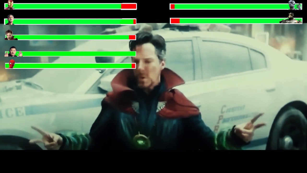 Iron Man, Dr Strange & Spiderman vs Ebony Maw & Cull Obsidian with healthbars