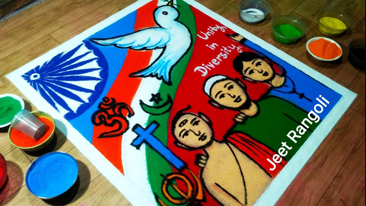 Unity in diversity rangoli for competition. Poster rangoli for competition.