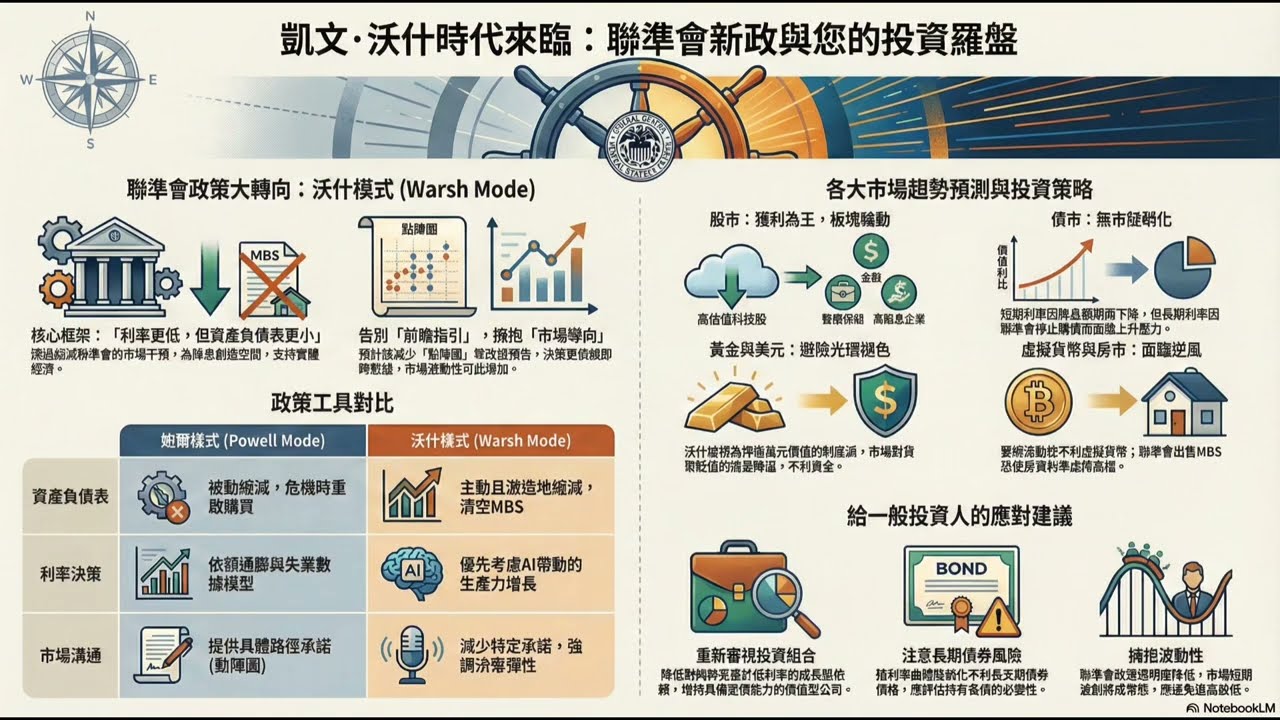 解析新聯準會主席(凱文·沃許): 投資人如何調整資產佈局應變 2/2 | 金融政策轉向,投資邏輯大洗牌 | 哪些是市場贏家/輸家： 股市 債劵 黃金 虛擬貨幣 房地產? | 熊市陡峭化 | 高估值修正