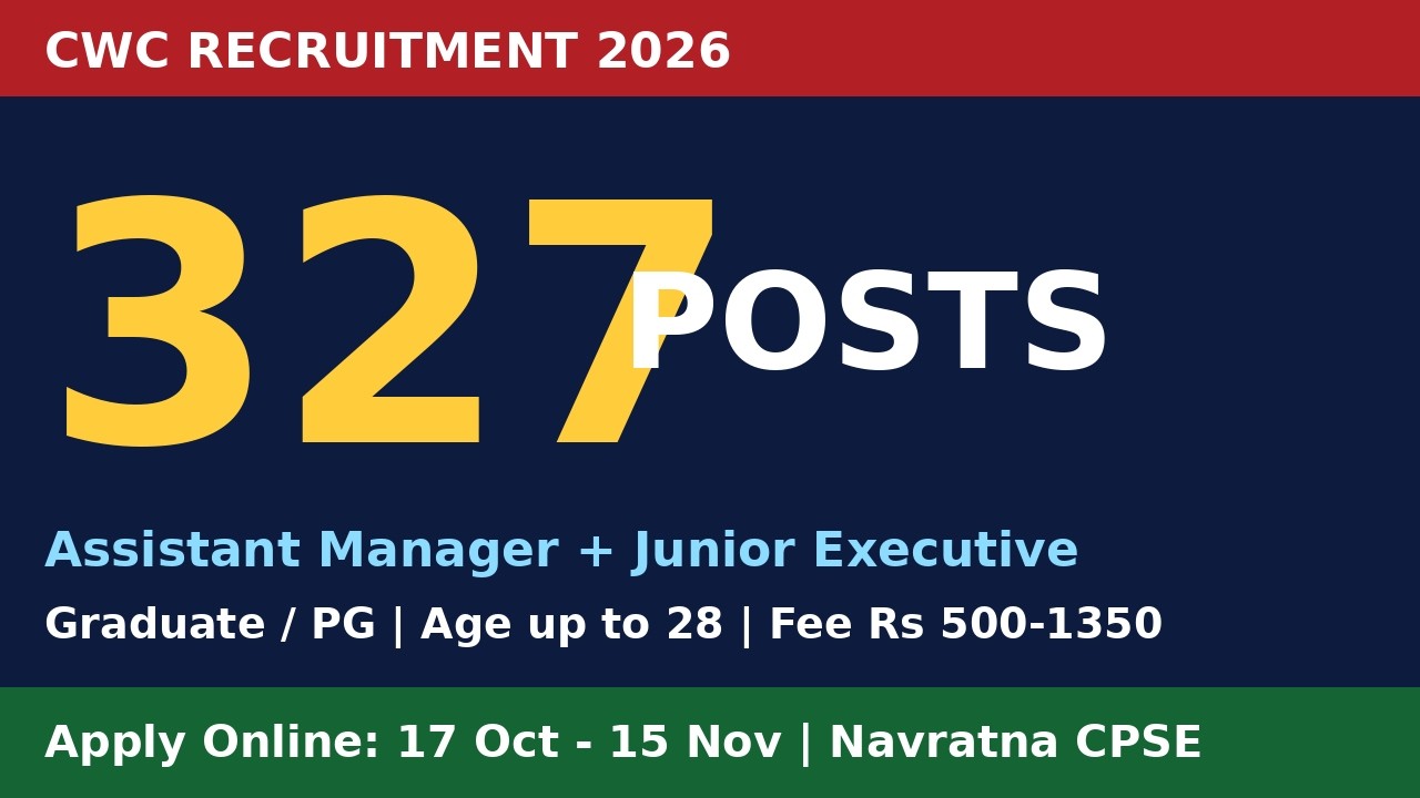 CWC Recruitment 2026: 327 Posts | Graduate | Full Blog + Apply Guide | Apply by 15 Nov