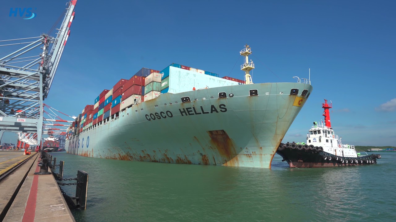 The first COSCO container vessel arrives at CMIT terminal with HVS Tugboat Fleet assistance