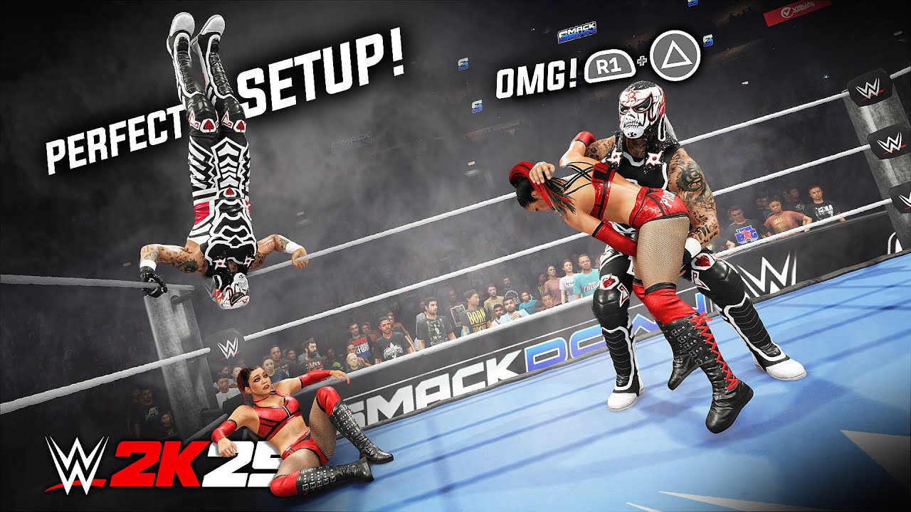 WWE 2K25: плавные атаки, переходящие в брутальные финишеры!