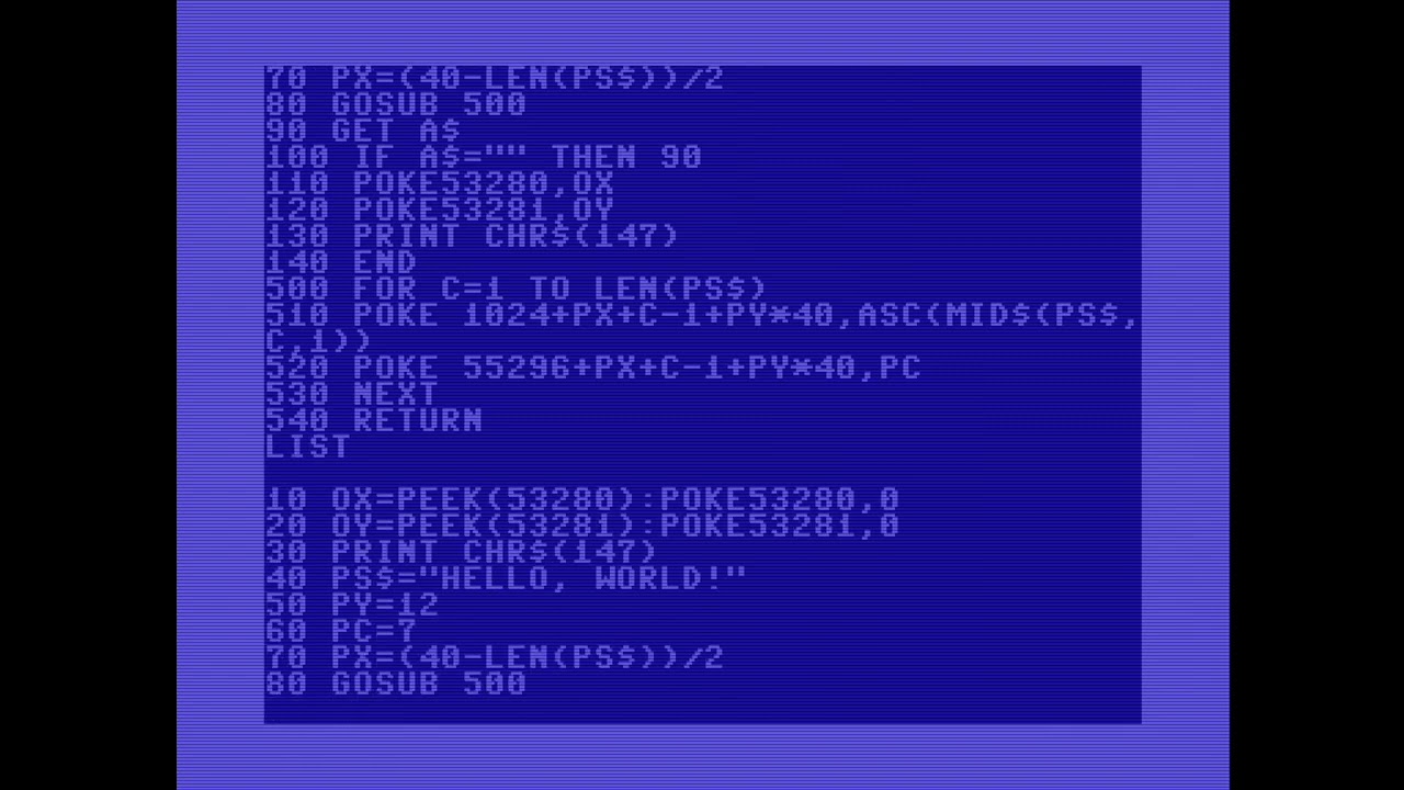 Basic PrintXYC Demo - Commodore 64