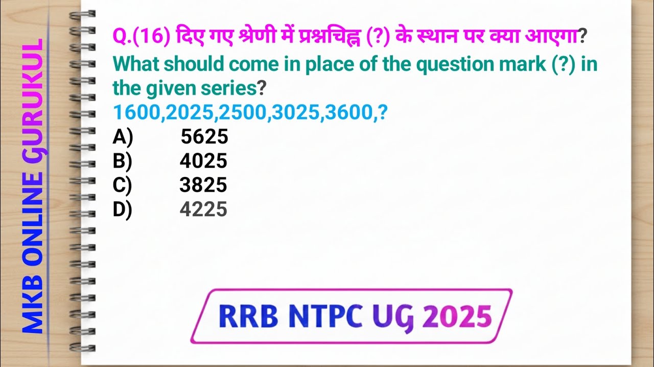 What should come in place of the question mark (?) in the given series? 1600,2025,2500,3025,3600,?