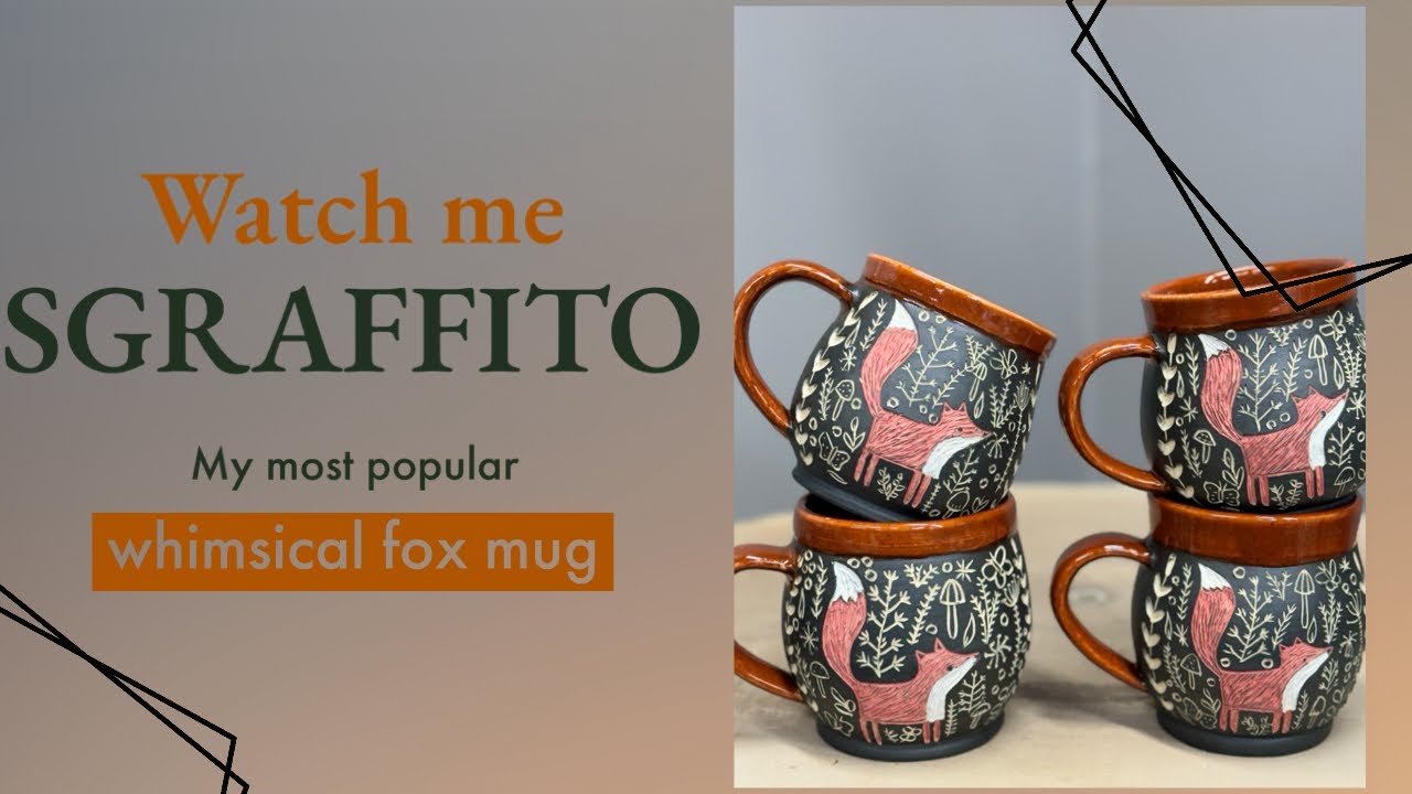 Satisfying sgraffito fox design - pottery mug #sgraffito #pottery #ceramic #satisfying
