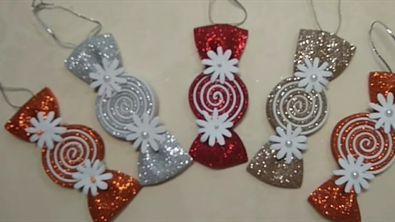 Конфетки на ёлку🍬- ёлочные игрушки из глитерного фоамирана//DIY Christmas tree sweets.