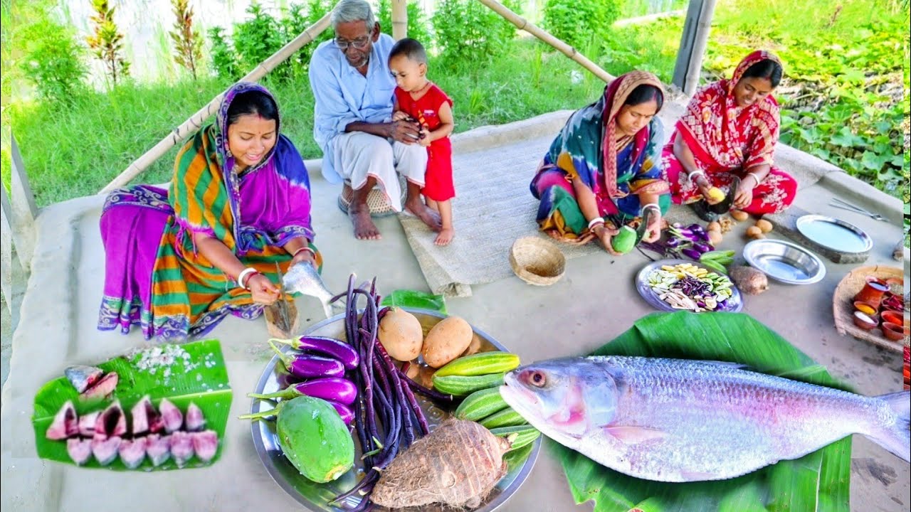 ছোট বেগুন দিয়ে ইলিশ মাছ রান্না সাথে ইলিশ মাছের মাথা দিয়ে পাঁচমিসেলি সব্জী রেসিপি||hilsha fish curry