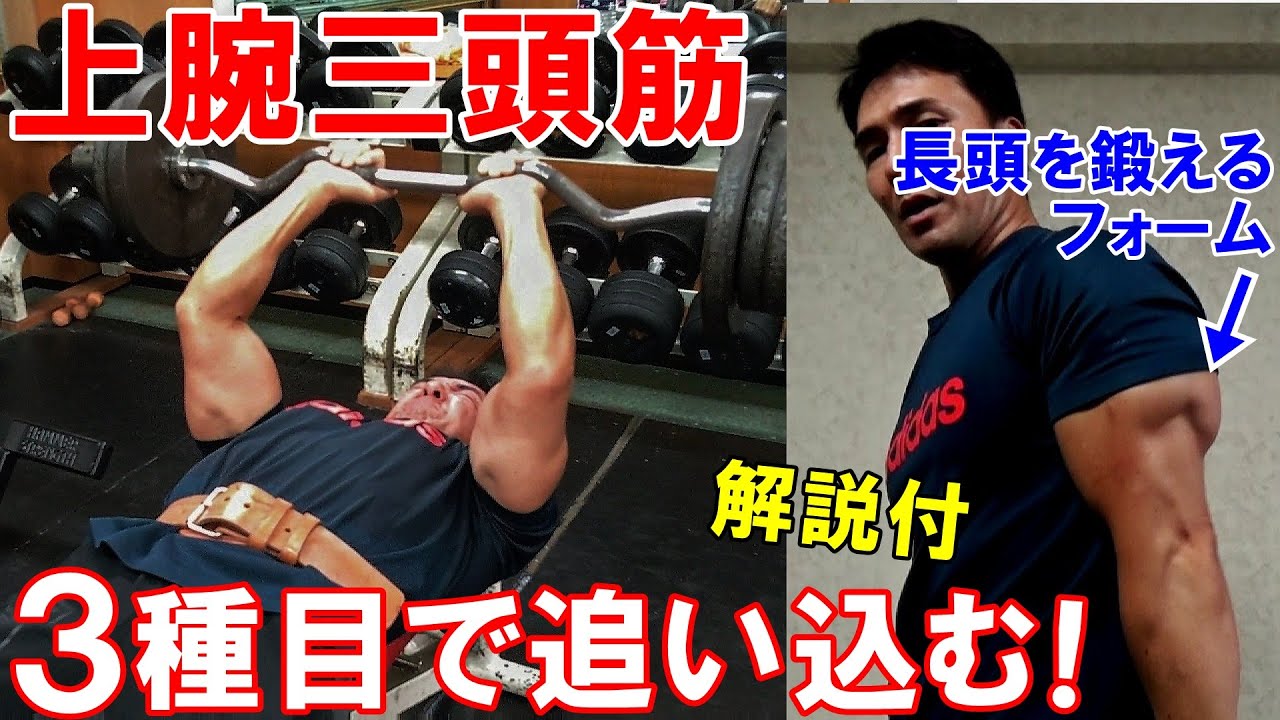 【筋トレ】3種目の上腕三頭筋のトレーニング！長頭を鍛えるフォームで腕の幅を広げる【解説付】