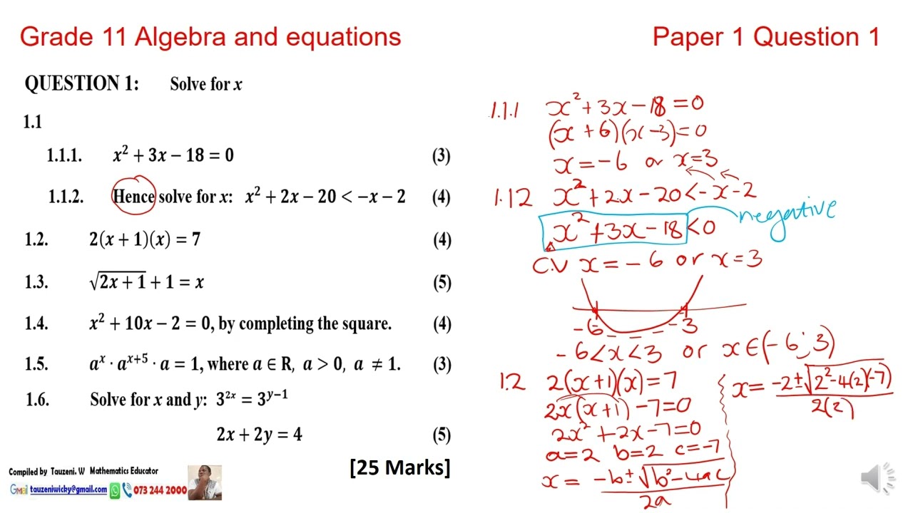 Algebra, Equations and Inequalities. Grade 11
