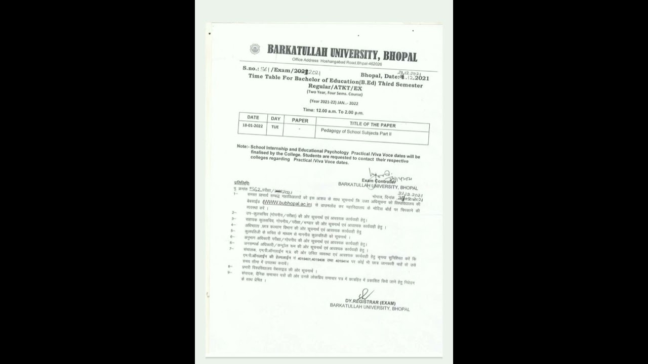 Time Table BED 3 Sem 2022