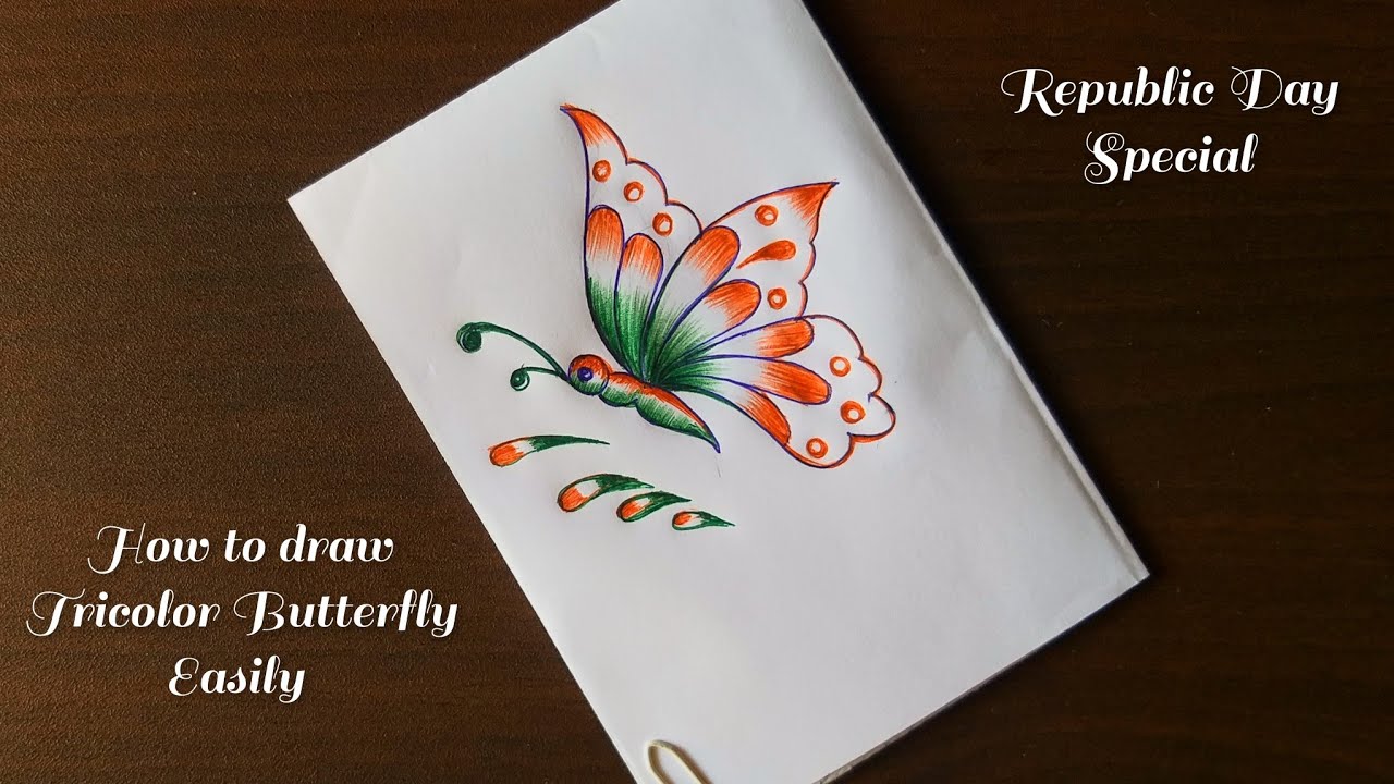 Republic day special tricolor butterfly drawing// how to draw tricolor butterfly easily with pen 