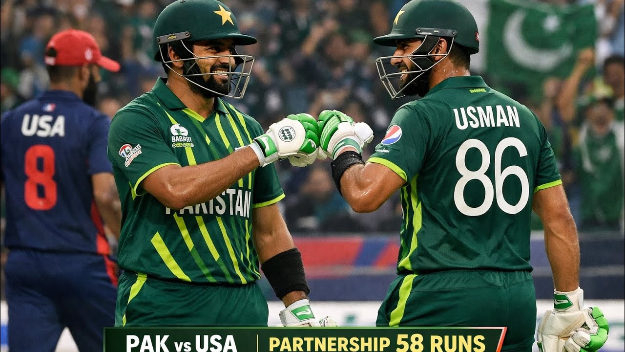 Pakistan vs USA world cup 2024 match Babar Azam and Usman Khan partnership of 58 runs against USA 