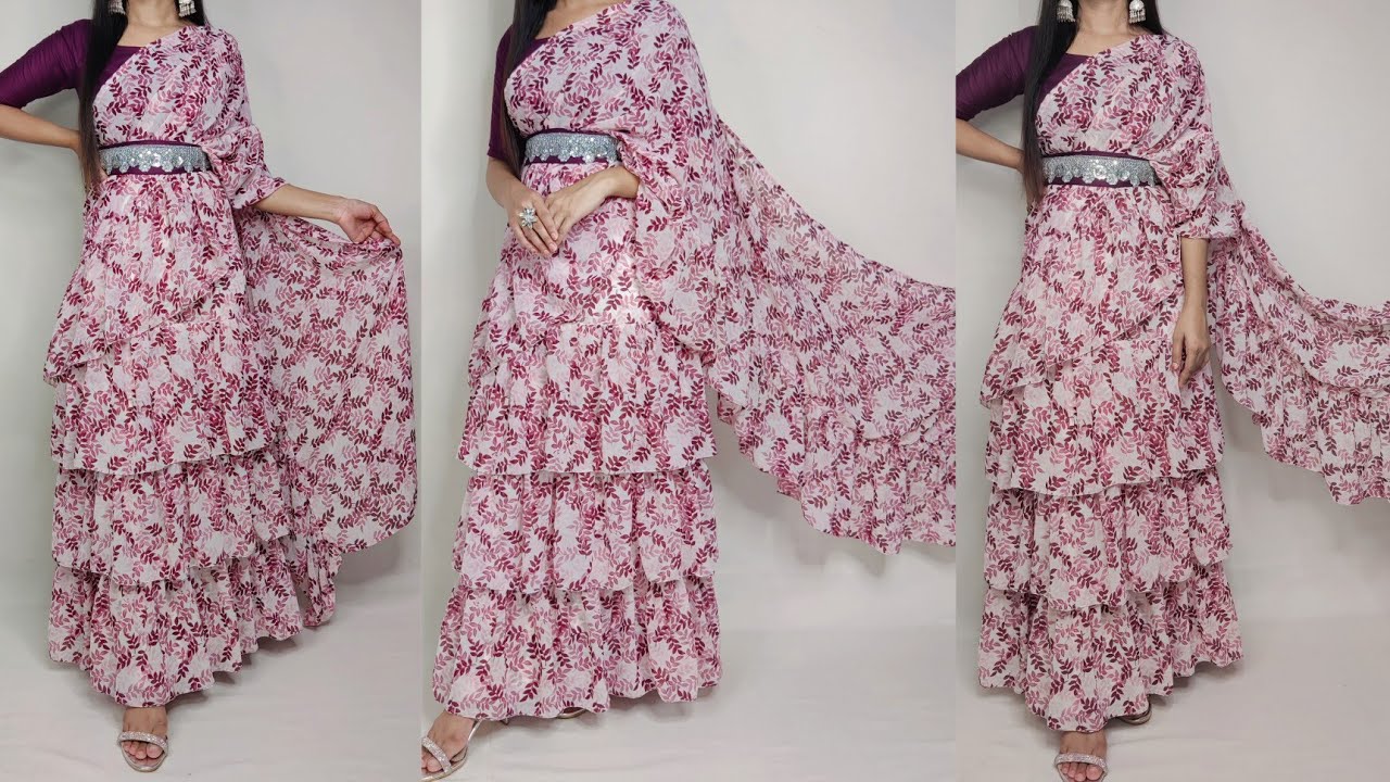 One min saree cutting and stitching/Redymade Frill saree cutting & stitching/Ruffle /Lehanga saree