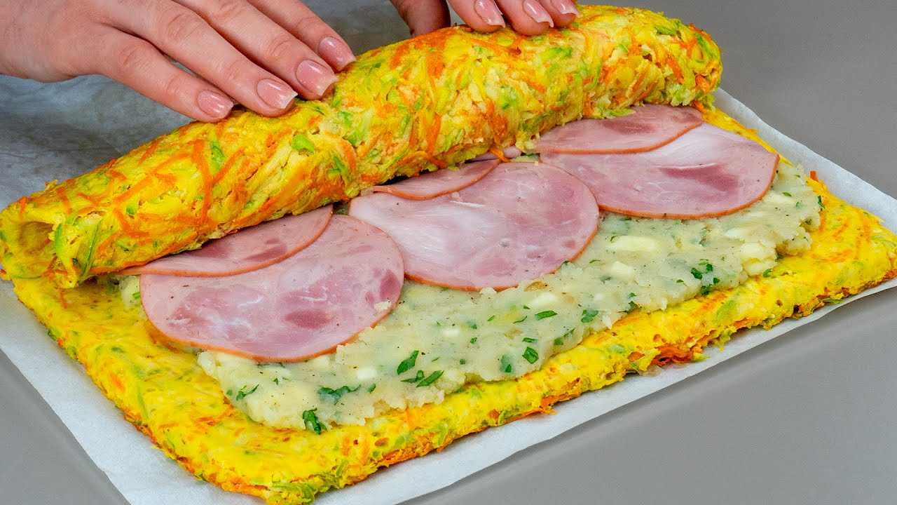 Rollo con 2 calabacines, 2 zanahorias y jamón york. Un aperitivo para todo el año