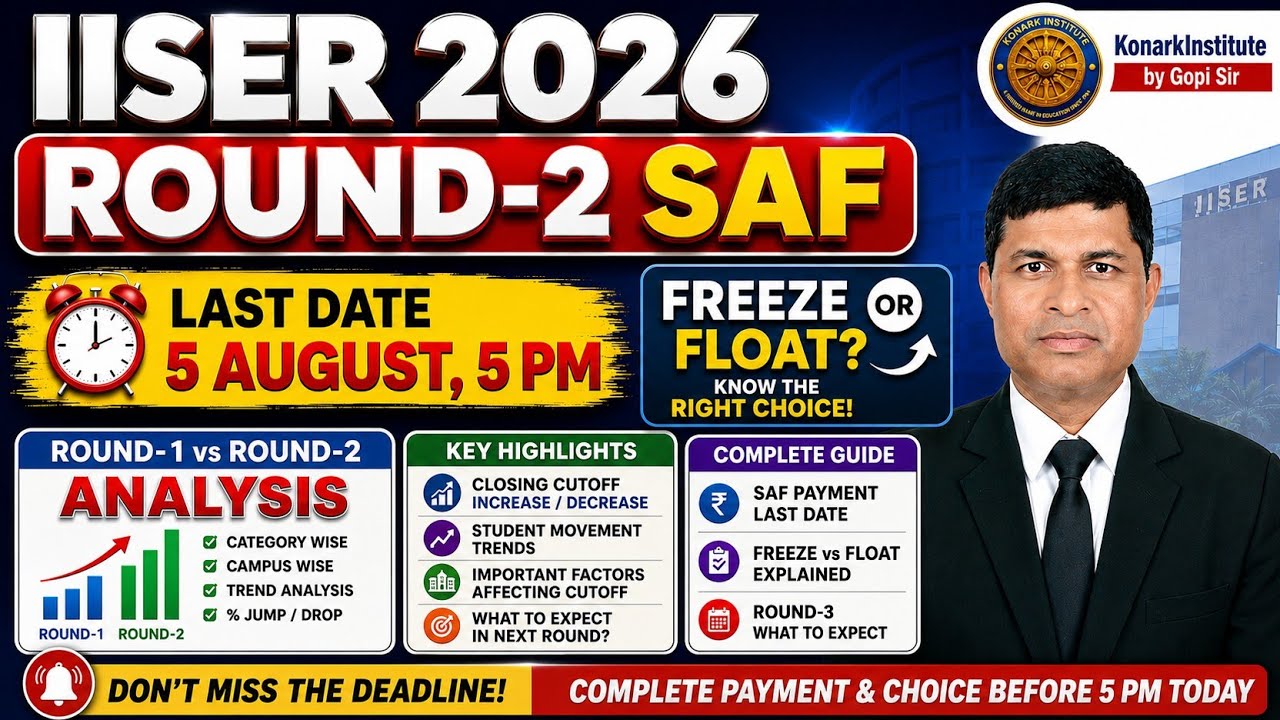 🚨IISER 2026 ROUND-2 COUNSELLING LAST DATE | Freeze or Float? | R-1 vs R-2 Analysis. ROUND-3 Cutoff?