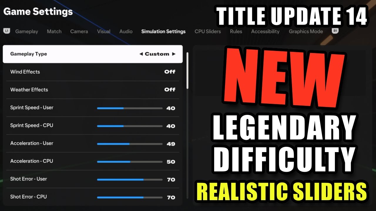 NEW EA FC 25 Legendary Difficulty Realistic Sliders for Title Update 14