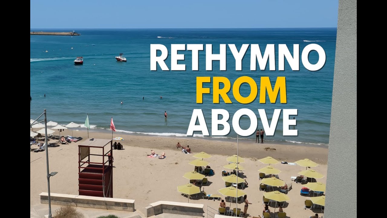 Stunning Aerial View of Rethymno Beach from Our Hotel Balcony 🇬🇷🌊#Rethymno #Crete #GreeceTravel