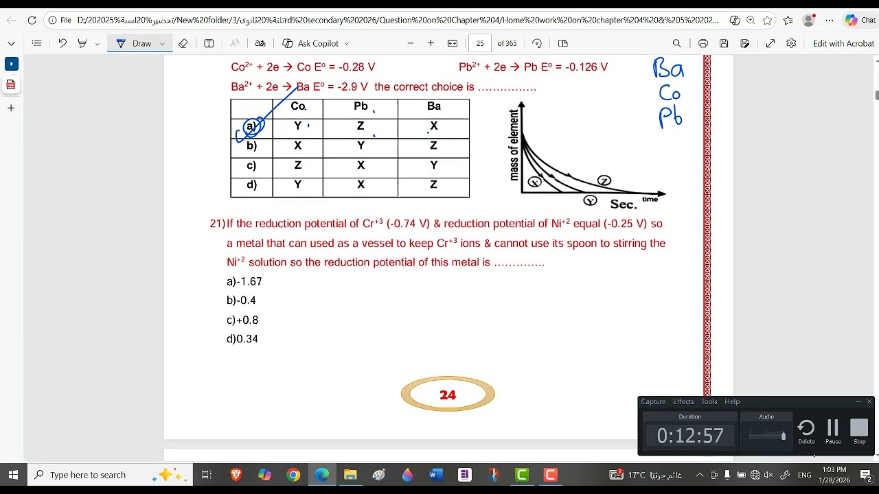 Homework 17 - 3rd secondary - Chapter (4) electrochemistry